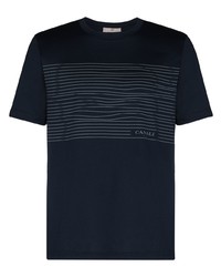 T-shirt à col rond à rayures horizontales bleu marine Canali