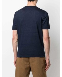 T-shirt à col rond à rayures horizontales bleu marine Zanone