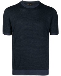 T-shirt à col rond à rayures horizontales bleu marine Corneliani