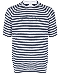 T-shirt à col rond à rayures horizontales bleu marine Eleventy