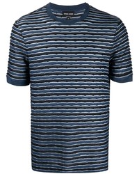 T-shirt à col rond à rayures horizontales bleu marine Giorgio Armani