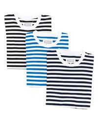 T-shirt à col rond à rayures horizontales bleu marine Maison Margiela