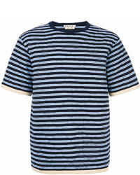 T-shirt à col rond à rayures horizontales bleu marine Marni