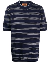 T-shirt à col rond à rayures horizontales bleu marine Missoni
