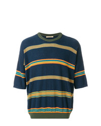 T-shirt à col rond à rayures horizontales bleu marine Nuur