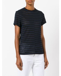 T-shirt à col rond à rayures horizontales bleu marine Frame Denim