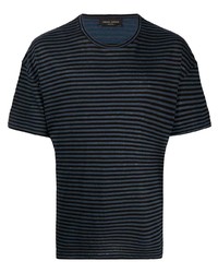T-shirt à col rond à rayures horizontales bleu marine Roberto Collina