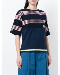 T-shirt à col rond à rayures horizontales bleu marine Marni