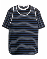 T-shirt à col rond à rayures horizontales bleu marine Sunnei