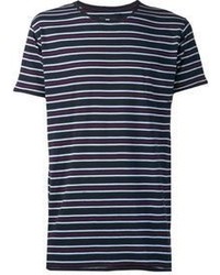 T-shirt à col rond à rayures horizontales bleu marine