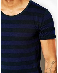T-shirt à col rond à rayures horizontales bleu marine Junk De Luxe