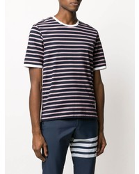 T-shirt à col rond à rayures horizontales bleu marine Thom Browne