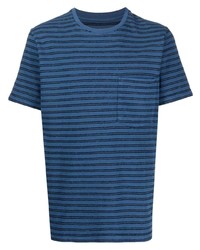 T-shirt à col rond à rayures horizontales bleu marine Universal Works