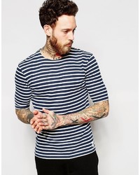 T-shirt à col rond à rayures horizontales bleu marine Wood Wood