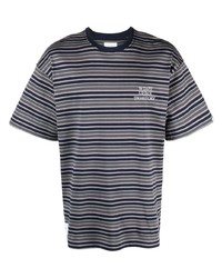 T-shirt à col rond à rayures horizontales bleu marine WTAPS
