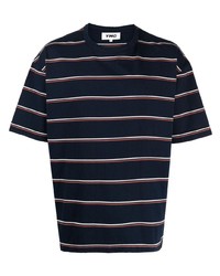 T-shirt à col rond à rayures horizontales bleu marine YMC