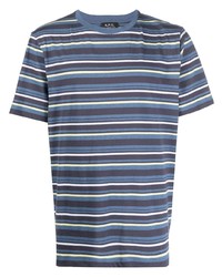 T-shirt à col rond à rayures horizontales bleu A.P.C.