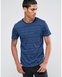 T-shirt à col rond à rayures horizontales bleu Celio