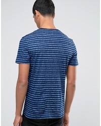 T-shirt à col rond à rayures horizontales bleu Celio