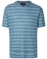 T-shirt à col rond à rayures horizontales bleu Giorgio Armani