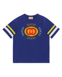 T-shirt à col rond à rayures horizontales bleu Gucci