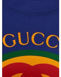 T-shirt à col rond à rayures horizontales bleu Gucci