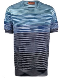 T-shirt à col rond à rayures horizontales bleu Missoni