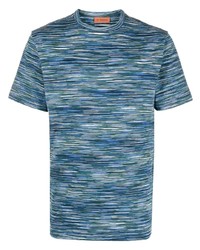 T-shirt à col rond à rayures horizontales bleu Missoni