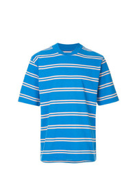 T-shirt à col rond à rayures horizontales bleu Sacai