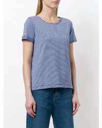 T-shirt à col rond à rayures horizontales bleu A.P.C.