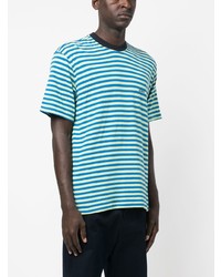 T-shirt à col rond à rayures horizontales bleu Sunnei