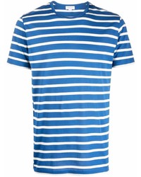 T-shirt à col rond à rayures horizontales bleu Sunspel