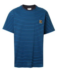 T-shirt à col rond à rayures horizontales bleu Wooyoungmi