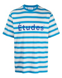 T-shirt à col rond à rayures horizontales bleu Études