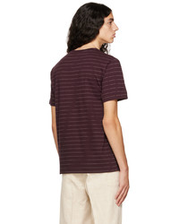 T-shirt à col rond à rayures horizontales bordeaux Vince