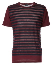 T-shirt à col rond à rayures horizontales bordeaux Cerruti 1881