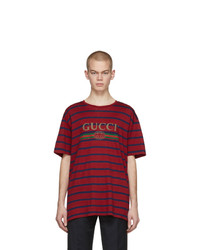 T-shirt à col rond à rayures horizontales bordeaux Gucci
