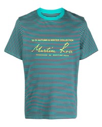 T-shirt à col rond à rayures horizontales bordeaux Martine Rose