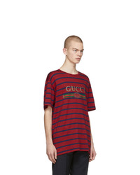 T-shirt à col rond à rayures horizontales bordeaux Gucci
