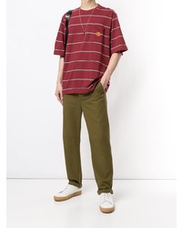 T-shirt à col rond à rayures horizontales bordeaux Kenzo