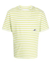 T-shirt à col rond à rayures horizontales chartreuse Anglozine