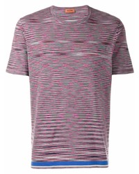T-shirt à col rond à rayures horizontales fuchsia Missoni