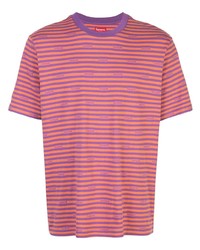 T-shirt à col rond à rayures horizontales fuchsia Supreme
