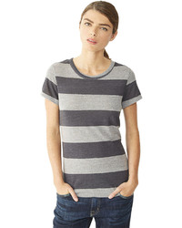 T-shirt à col rond à rayures horizontales gris foncé