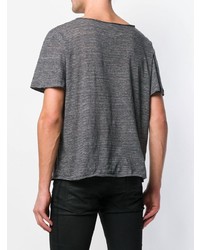 T-shirt à col rond à rayures horizontales gris foncé Saint Laurent