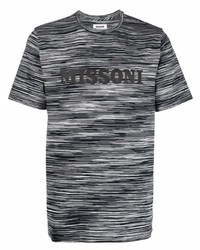 T-shirt à col rond à rayures horizontales gris foncé Missoni