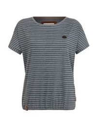 T-shirt à col rond à rayures horizontales gris foncé Naketano