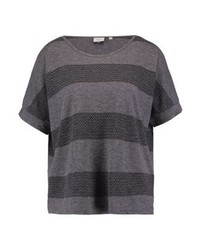 T-shirt à col rond à rayures horizontales gris foncé Object