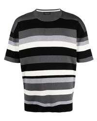 T-shirt à col rond à rayures horizontales gris foncé Roberto Collina