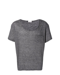 T-shirt à col rond à rayures horizontales gris foncé Saint Laurent